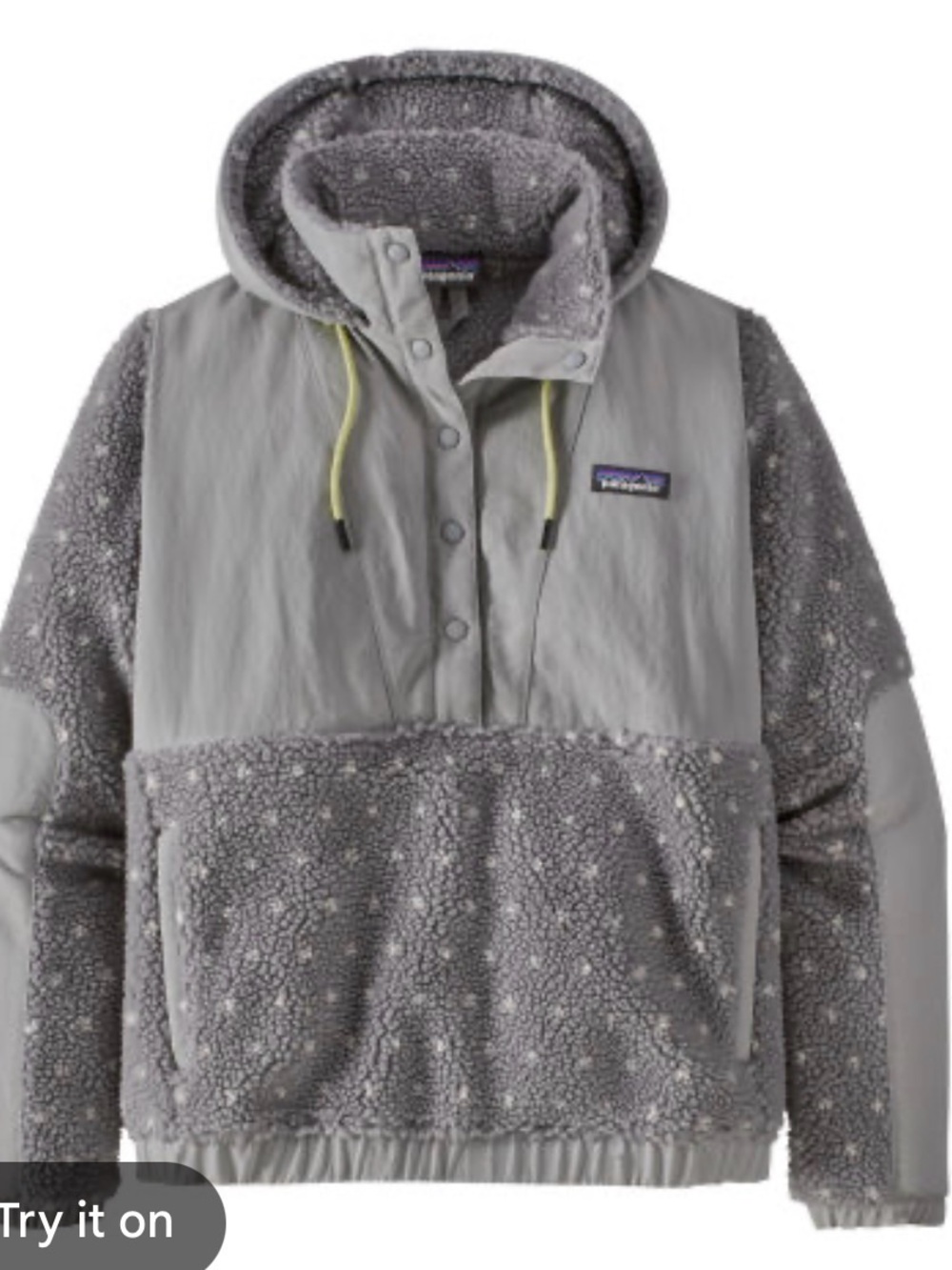 Patagonia Light Gray Sherpa Teddy Hooded Pullover Jacket
